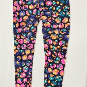 LuLaRoe TC Leggings black with Pink and yellow Floral Design